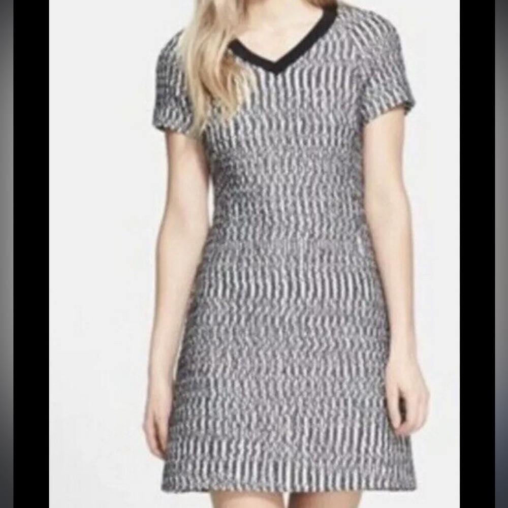 NWOT TORY BURCH MARBLED TWEED V-Neck SHEATH CAP SLEEVE DRESS IN 10